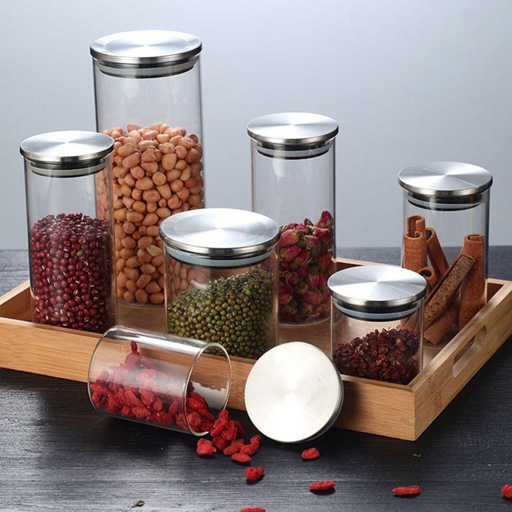 With Stainless Steel Lid Sealed Can Transparent Coffee Bar Station Organizer  Kitchen Supplies