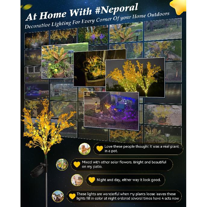 Neporal Garden Solar Lights Outdoor Waterproof IP65 4 Pack, Dusk to Dawn Golden Solar Flowers Solar Garden Lights Outdoor for Garden Decor Outdoor