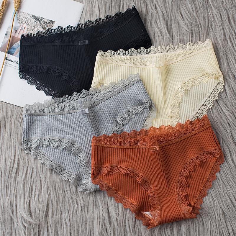 

Women s Mid-Waist Breathable Cotton Briefs with Lace Trim Medium