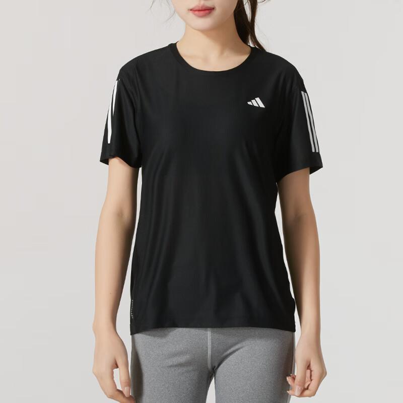 Adidas Training Running Exercise Casual Striped Pullover Short Sleeve T-Shirt Women Tops Black JY8581