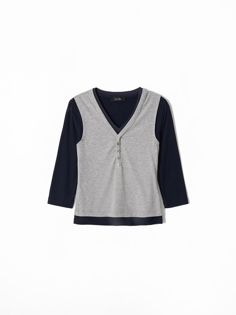 KIJUN Layered V-Neck Tee Navy