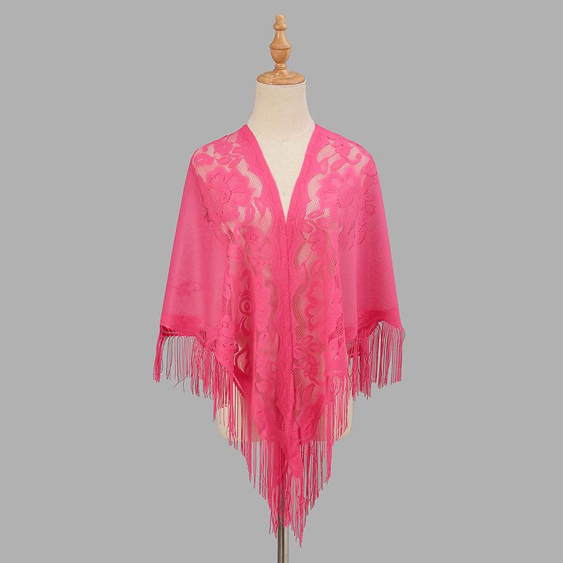 Women's Breathable Solid Color Tassel Triangle Scarf Shawl - Nylon, Hollow Out Design