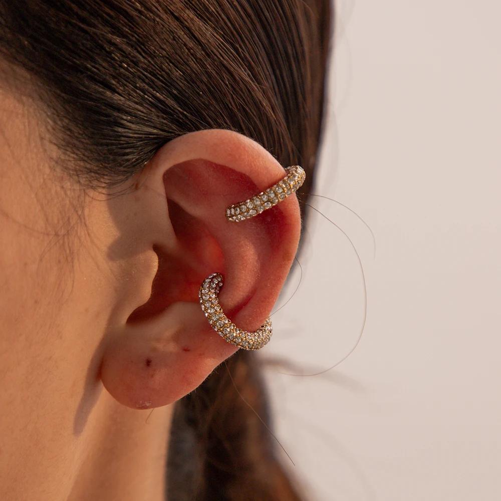 Youthway Striking Color Rhinestones C-Ring Ear Clips Round Circle Clip Women's Personalized Shiny Stainless Steel Jewelry