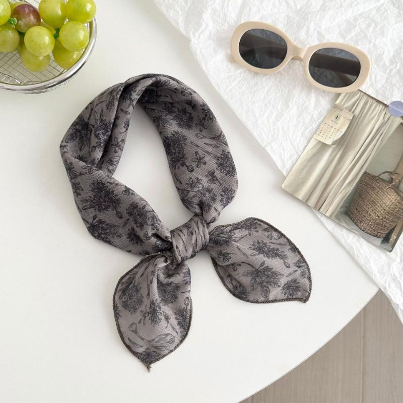 Silk scarf new fashion neck protection small shawl retro literary scarf double-sided floral headscarf headband cotton and linen square scarf