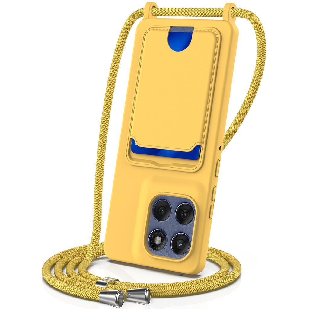 For Motorola Edge 60 Pro 5G Case Liquid Silicone Card Holder Back Phone Cover with Lanyard