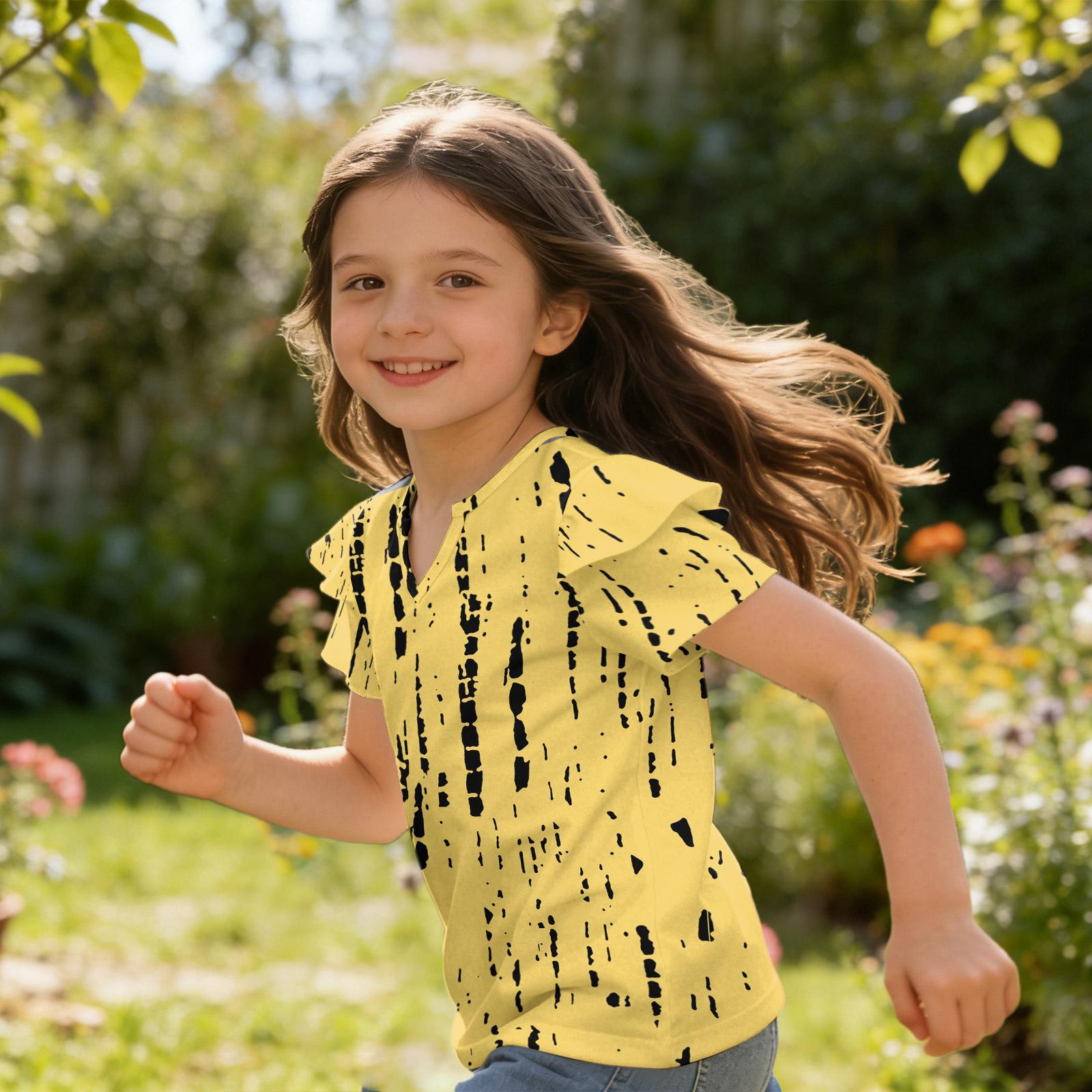 

Girls V Neck Ruffle Sleeve Casual Blouse Lightweight Short Sleeve Shirt with Dot Print Pattern Summer Top for Kids 130 жёлтый