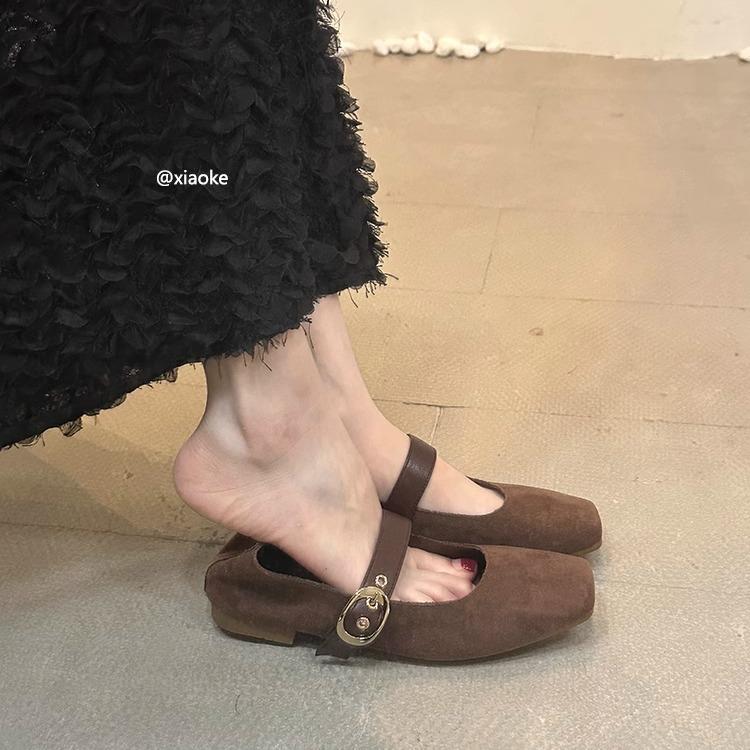 XINZHOU temperament shallow single shoes women's spring and autumn new French retro with skirt square head fairy style