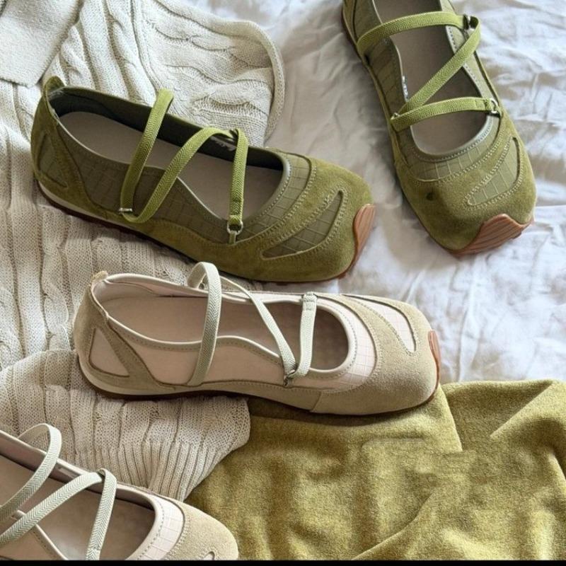 French Square Head Flat Bottom Cross Belt Ballet Women's Summer New Temperament Elastic Band Mary Jane Shallow Mouth Single Shoes