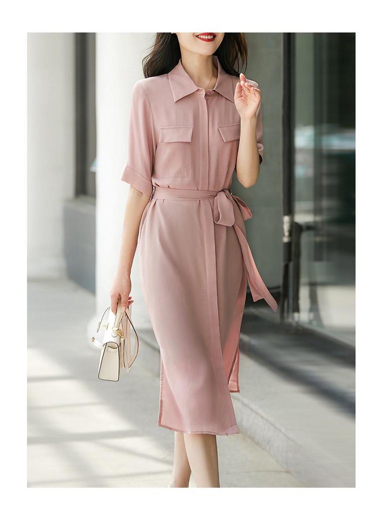 2025 High-End Japanese Workwear Silk Dress: Women's New Summer Long Dress