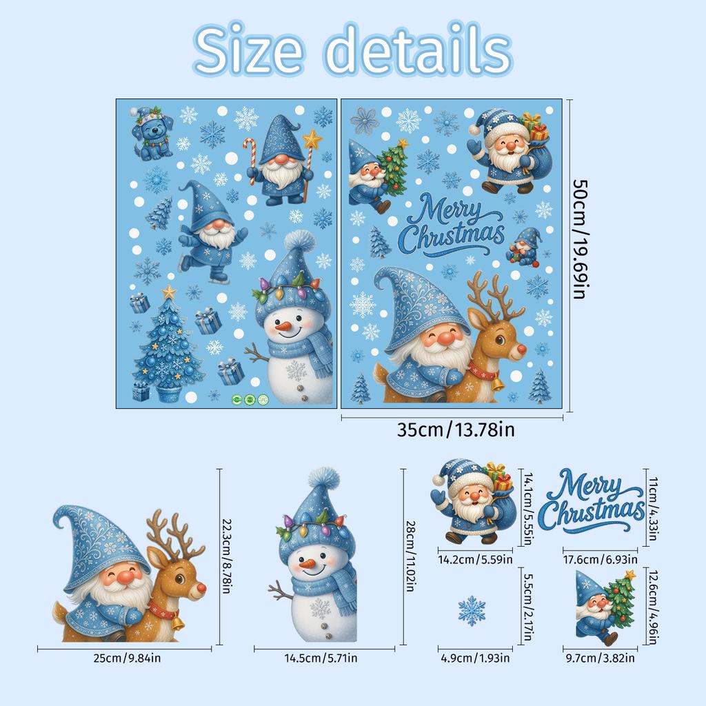 Static Cling Blue Santa Claus Snowflake Christmas Tree Window Decoration Window Sticker