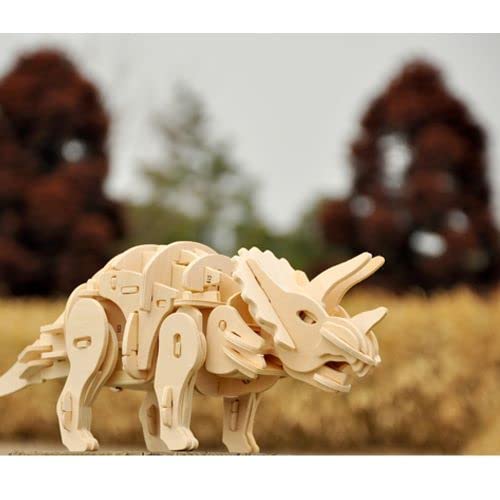 Tsukurundesu® Battery-Operated 3D Wooden Puzzle Dinosaur Series (D400 Triceratops) with Japanese Instructions