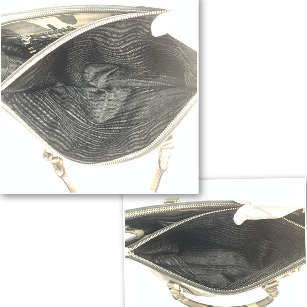 Prada Handbag Tote Bag 2-Way Shoulder Bag Crossbody Bag Silver Hardware Leather Genuine Leather Camo Camouflage