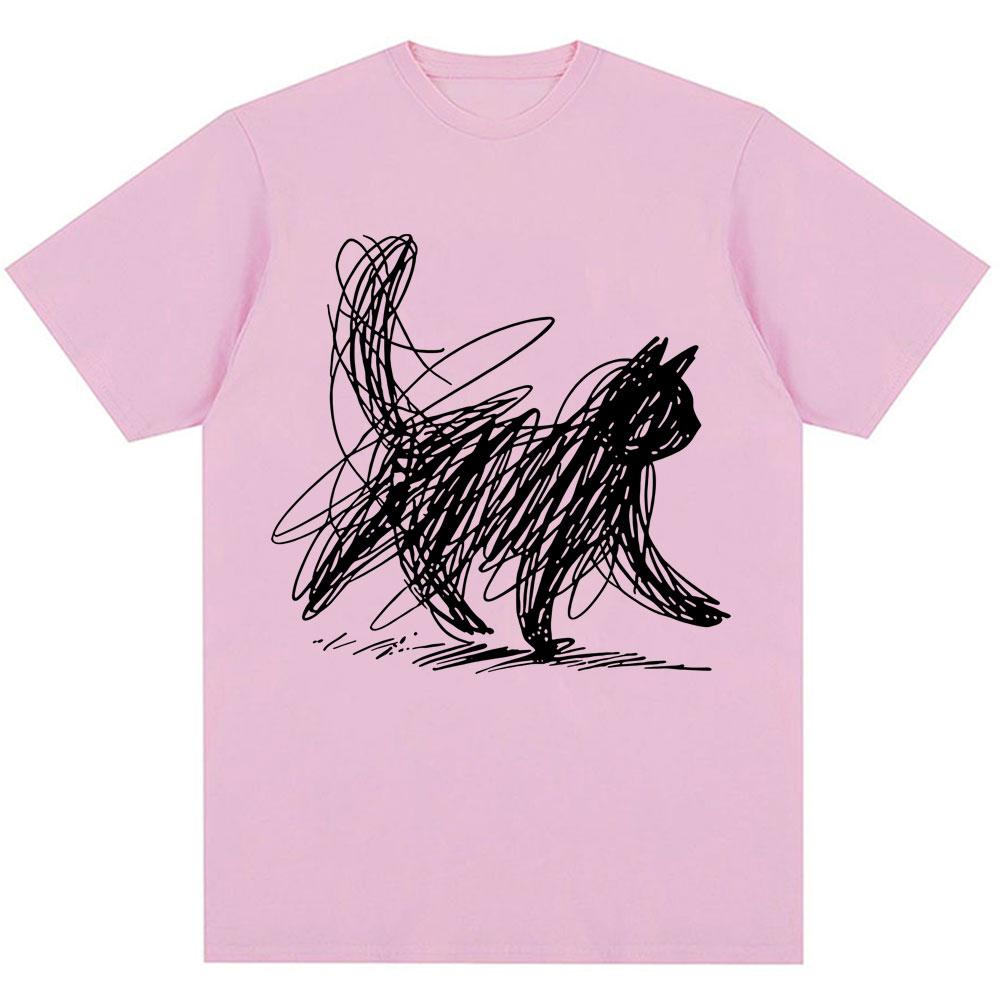 Funny Scribble Cat Japanese Graphic T Shirts Men Women Fashion Harajuku Short Sleeve Oversized Cotton