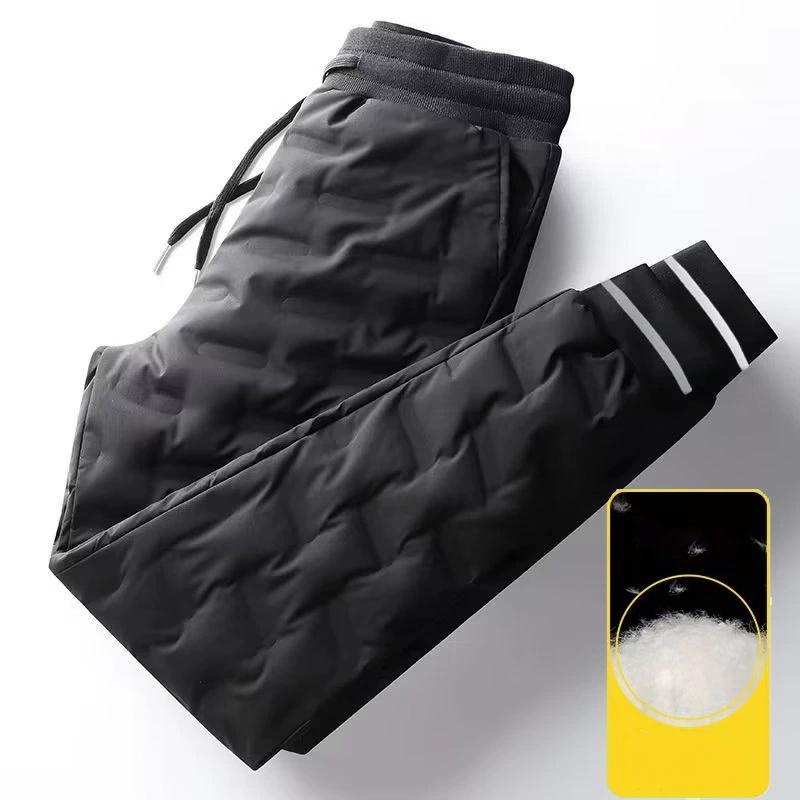 Men's Large Size Down Pants Fleece Lined Casual Duck Down Cotton Pants Winter Warm Trousers Loose Fit Mid Waist Sporty