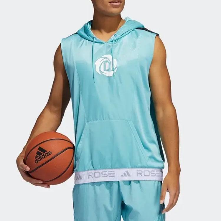 Adidas Color Block Pattern Printed Letter Logo Trim Hooded Sleeveless Basketball Vest Men Vests Mint-Green GV4653