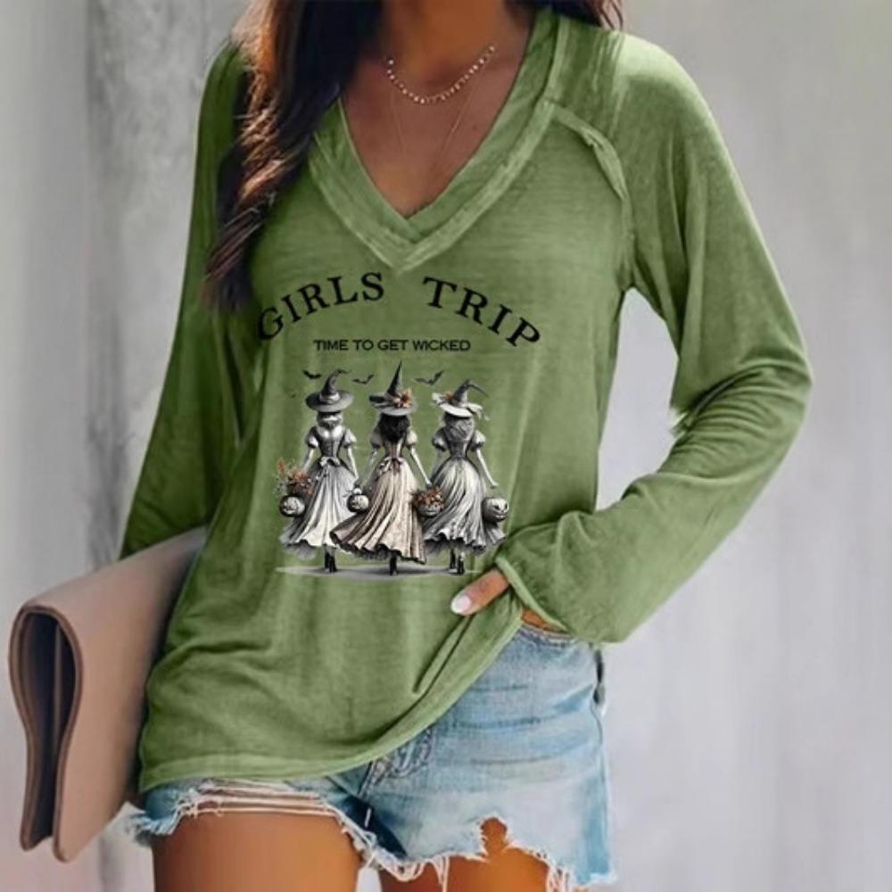 New Easter 3D digital printed women's V-neck long sleeved T-shirt