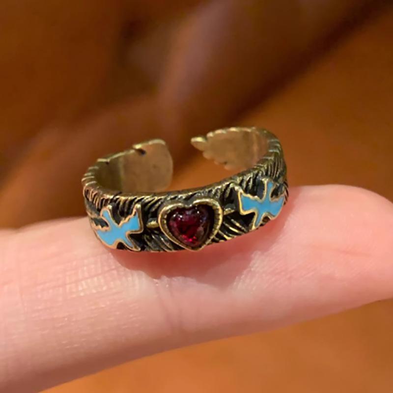 

Vintage Distress Style Bird Heart Ring For Woman Man Special Couple Gift Jewelry