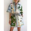 New Printed Dress Western Style New Fashion Casual Loose Print Short Sleeve Shirts Dress