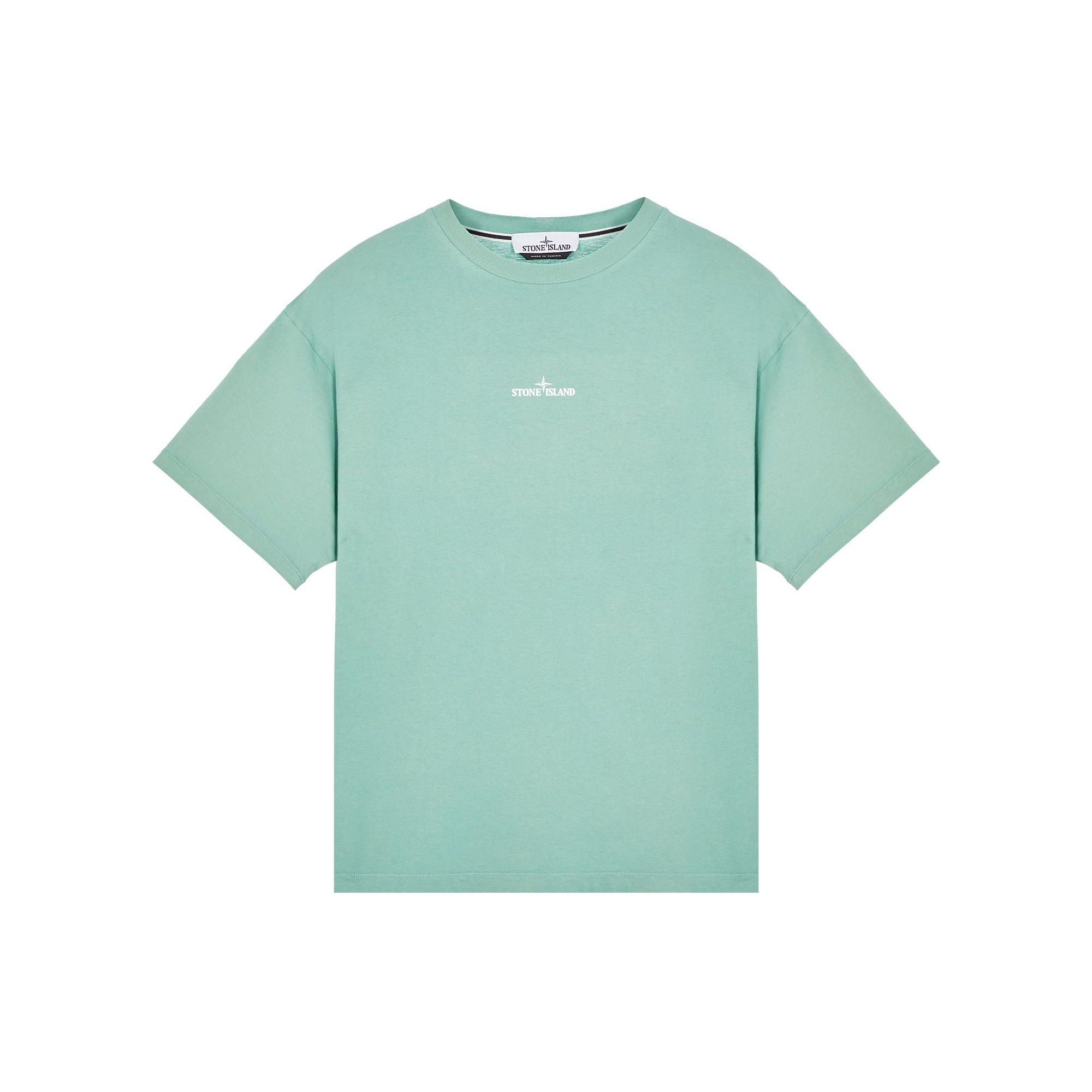 Stone Island Krasverf E&eacute;n Print Logo Patroon Losse Pasvorm Ronde Hals Pullover Korte Mouw T-shirt Heren tops Matcha-Groen 80152RC89-V0052 L
