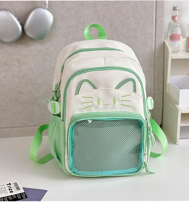 Schoolbag Japanese ins cute cat backpack pain bag transparent large-capacity schoolbag versatile casual shoulder bag