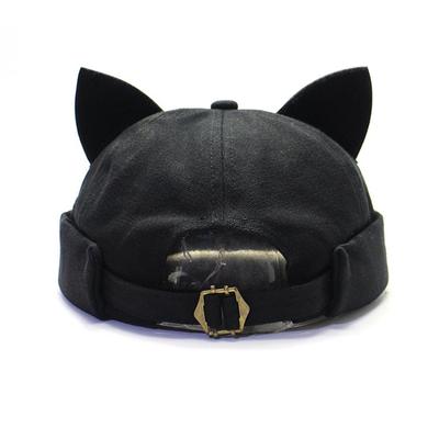Süße Kuppelmütze mit Katzenohren für Herren und Damen, Melonen-Beanie-Mütze, einfarbig, Kawaii-Mädchenmütze, Unisex, verstellbar, passend für Frühlings- und Sommermütze