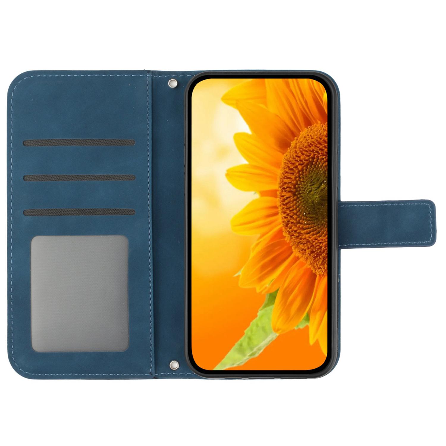 

HT04 For Samsung Galaxy Xcover7 Leather Case with Shoulder Strap Wallet Phone Cover Dark Blue