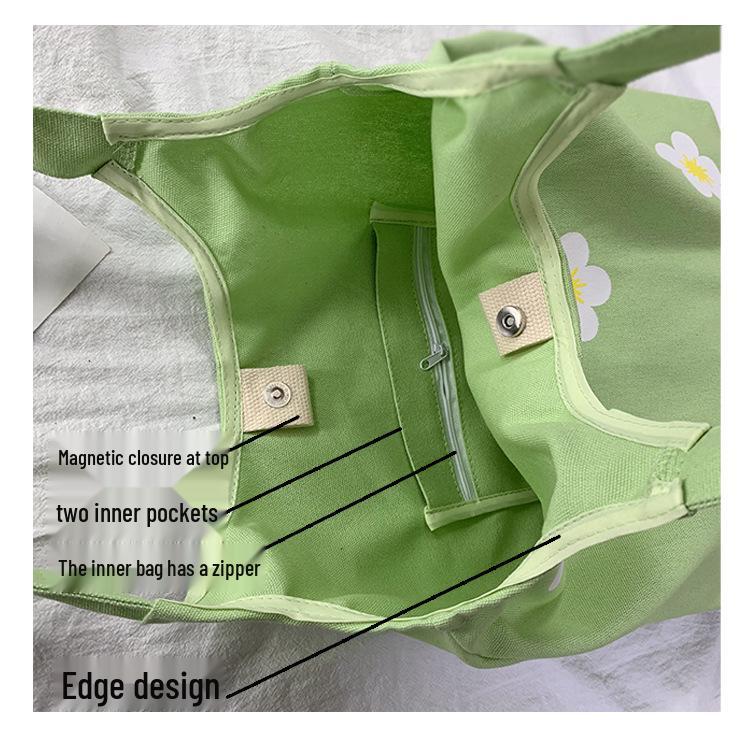 Hyuna Floral Canvas Tote Bag - Women's Single Shoulder, Japanese & Korean Style, Fresh Literary Ins Vest Bag