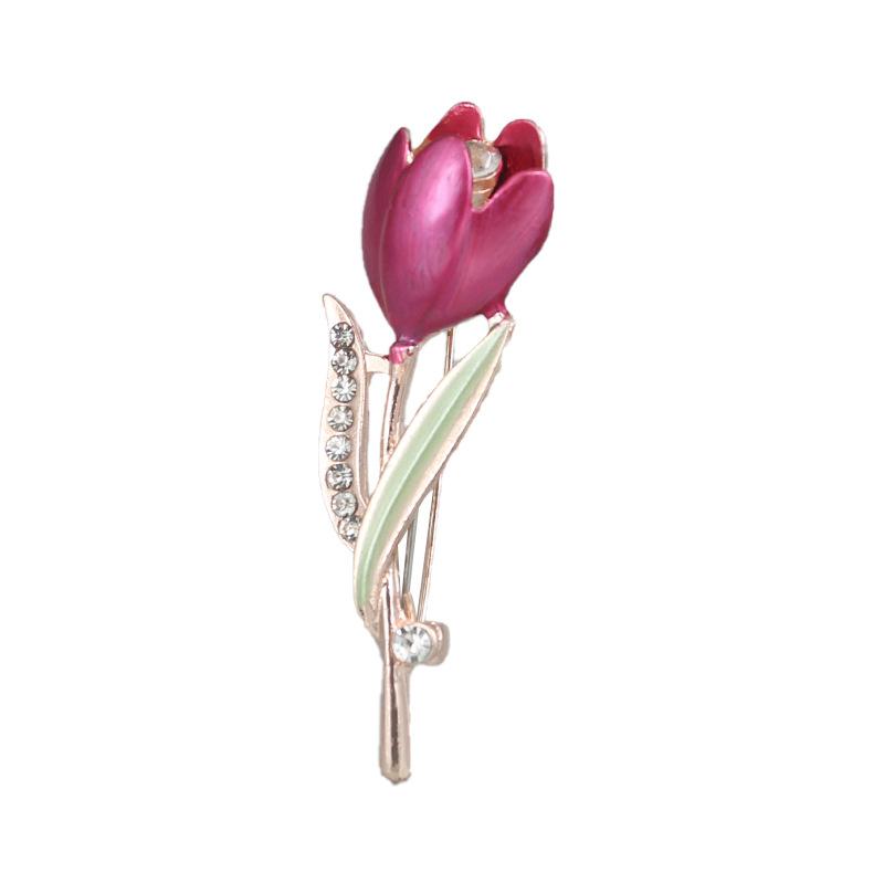Elegant Tulip Flower Brooch Pin Rhinestone Crystal Clothes Accessories Jewelry