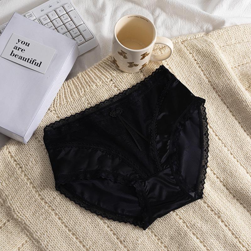 Ladies Summer Light Light Luxury Sexy Lace Pure Soft Light Satin Non Scratch Pure Cotton Crotch High Waist Breathable Briefs M