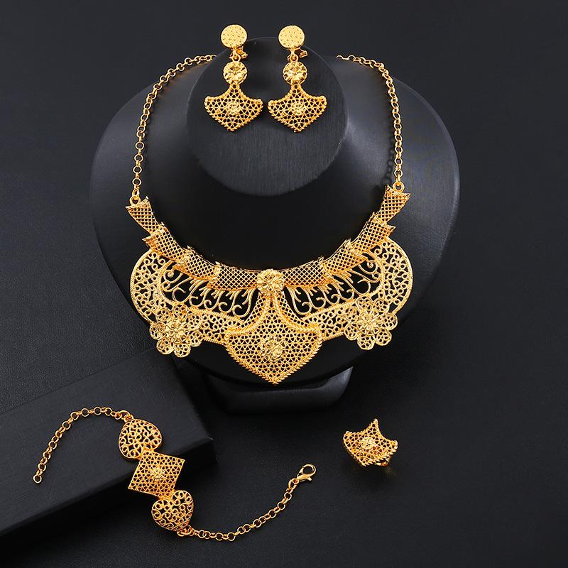 

4pcs Luxury 24k Gold Color Zircon Set For Women Dubai Bridal Wedding Necklace And Earrings Set African Choker Party Gifts