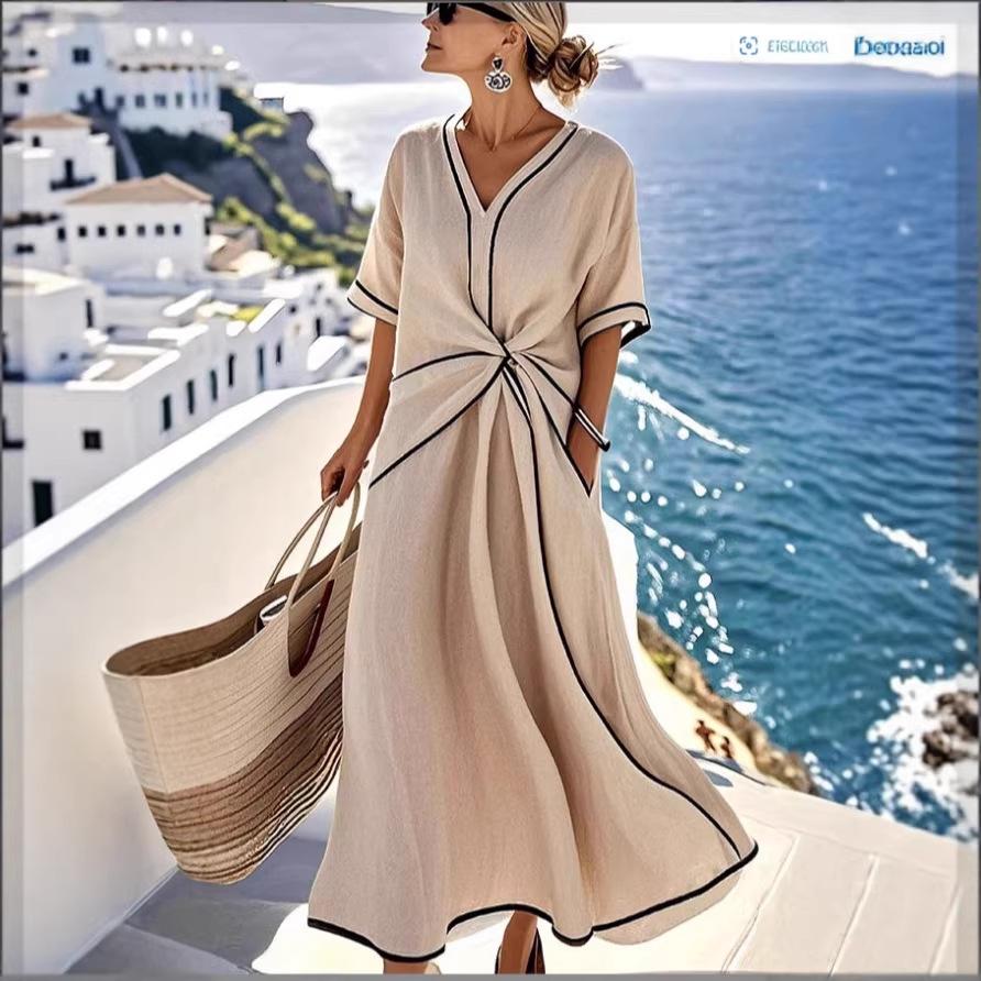 European and American cross-border women s clothing Amazon independent station 2026 summer new bohemian temperament long dress S абрикосовый
