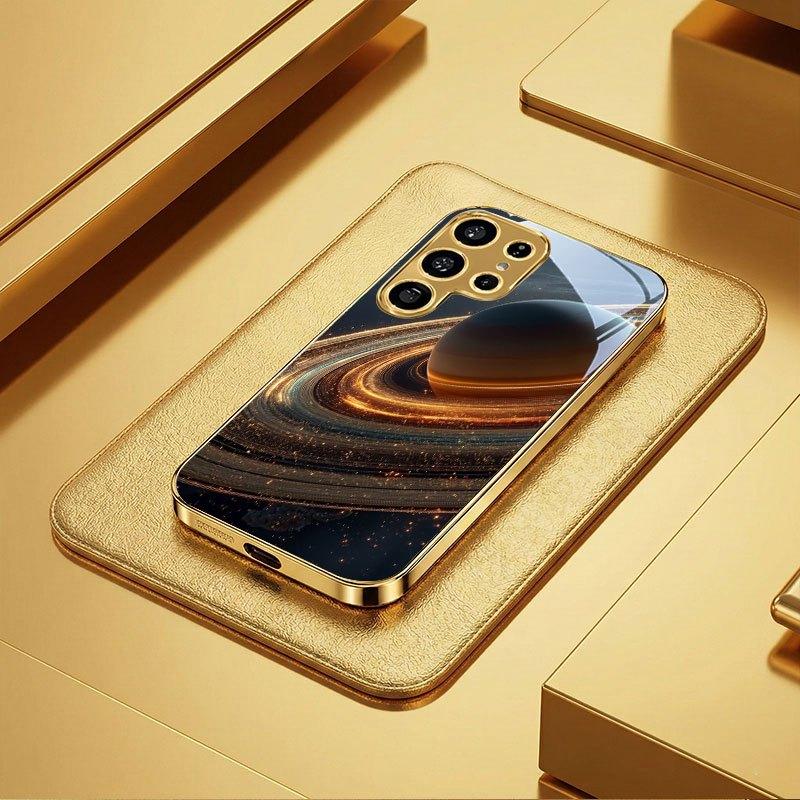 Universum Planet Atmosphäre Schlichtheit Galvanik Glas Handyhülle für Samsung Galaxy S26 S25 S24 S23 S22 S21 FE, Ultra, Plus