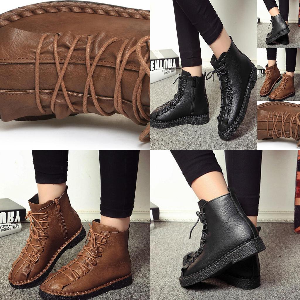 Casual Pu Women Leather Lace Up Combat Punk High Top Ankle Boots Boots Martin