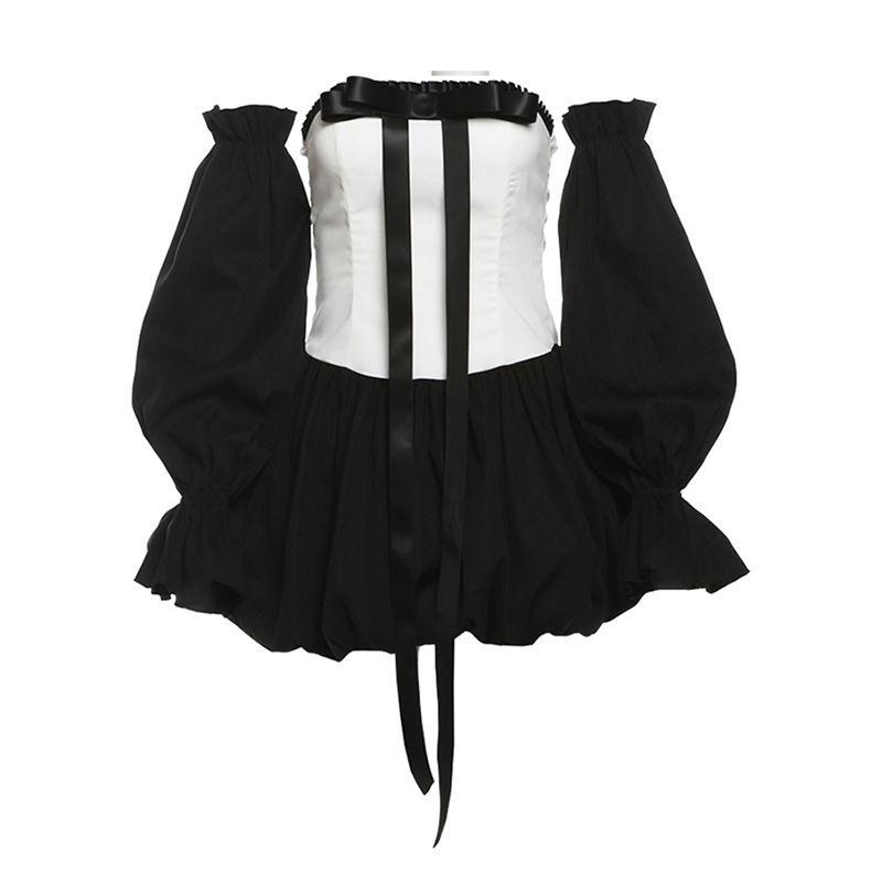 

Американский стиль 2024 Новая осенне-зимняя женская одежда Контрастный цвет Модный сексуальный топ-бандо с бантами Приталенное платье-юбка-бутон White L