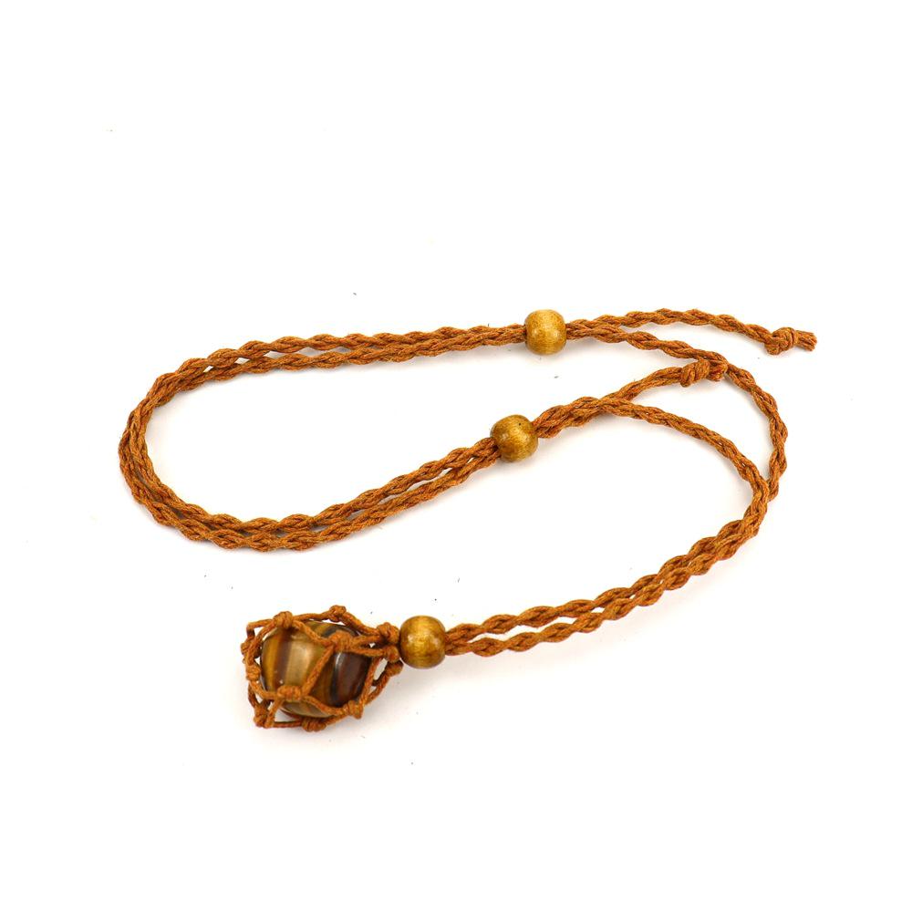 Adjustable Hand-Woven Crystal Stone Necklace with Net Bag Pendant