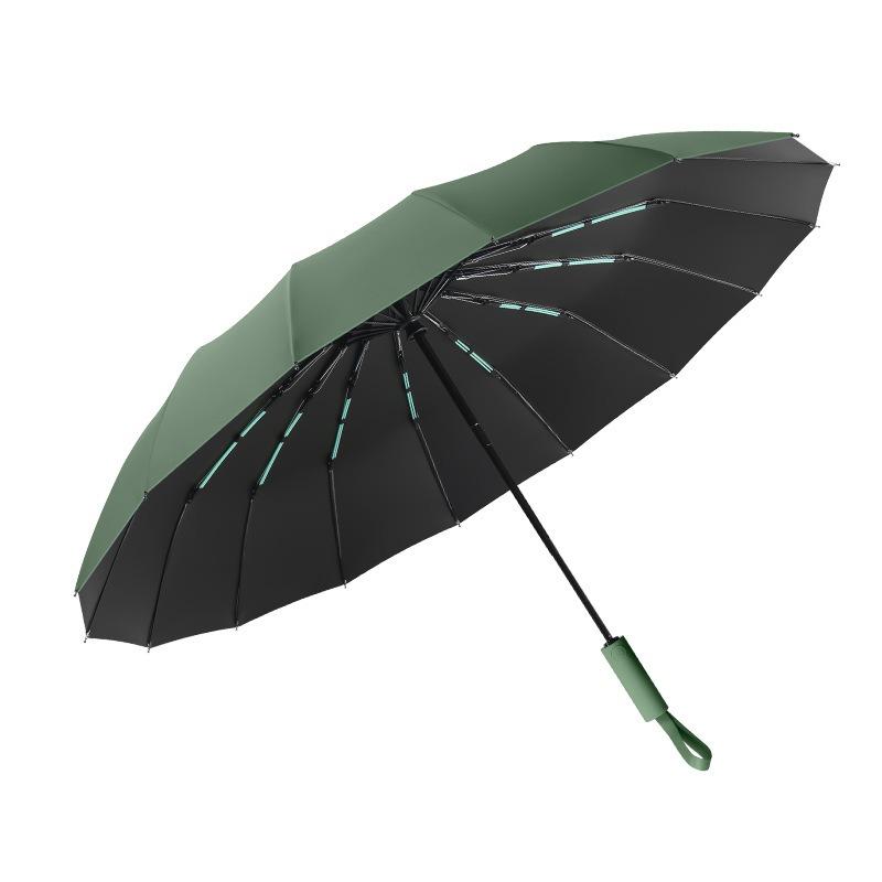 New three-fold 16-bone Shuanglong color scheme handle solid color rain umbrella vinyl sun umbrella