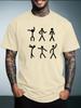 Unisex Summer White Short Sleeve Tee Simple Stick Figure Dancing People Graphic Print Crew Neck Loose Casual Male Fashion Tops