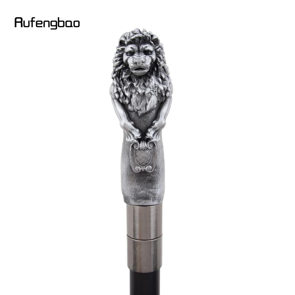 Silver Lion Head Resin Walking Cane Fashion Decorative Steel Stick Gentleman Lion Performance Stage Cane 93cm