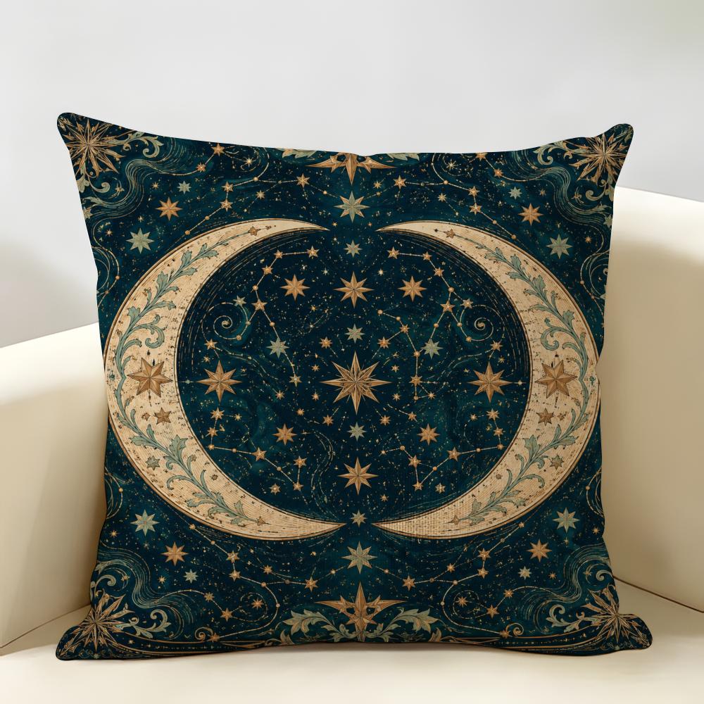 Moon And Stars Cushion Cover Durable Hypoallergenic Organic Linen Pillow Cover Short Size Washable Skin-Friendly