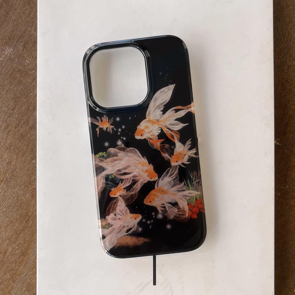 High-Quality Luckly Koi Goldfish Phone Case For iPhone 17 Air 16 e 15 14 13 12 11 Pro Max Plus Mini SE Beautiful Sparkle Cover