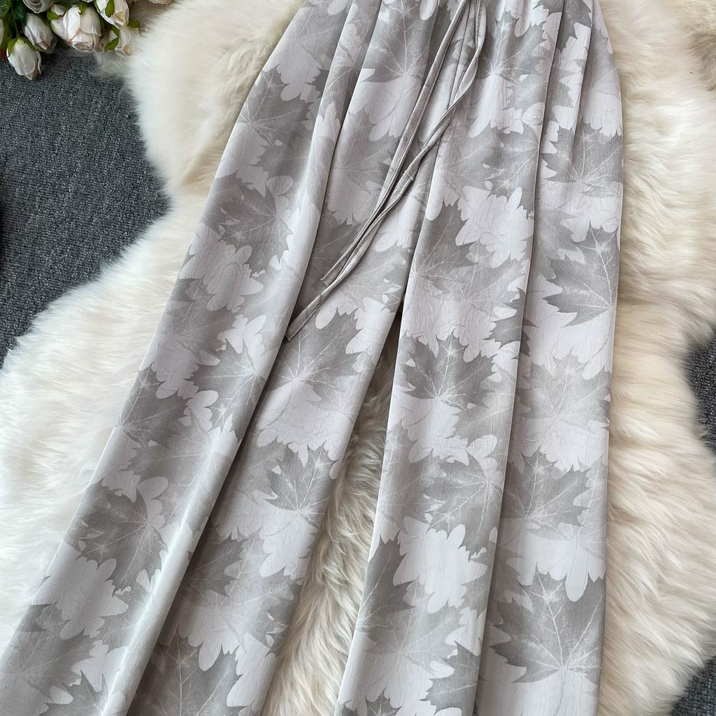 High Quality Ink-wash Acetate Satin Tie-Dye Rayon Wide-Leg Pants for Women Summer High-Waisted Slimming Loose-Fit Trousers