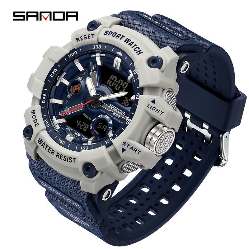 SANDA Youth Waterproof Sports Watch - Cool Trendy Multi-functional Dual Display in Black Technology Design
