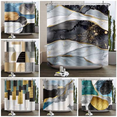 Luxury Marble Texture Shower Curtain Abstract Geometric Print Bath Curtain For Bathroom Decor Modern Minimalist Design With Hook