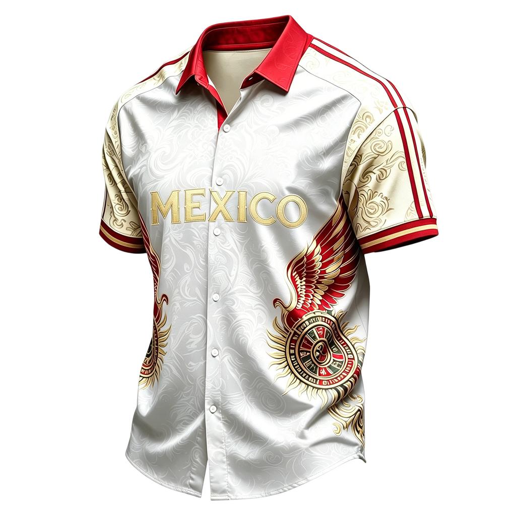 Men's Casual Short Sleeve Shirt Lightweight Breathable with Mexico Letter Graphic Print for Summer