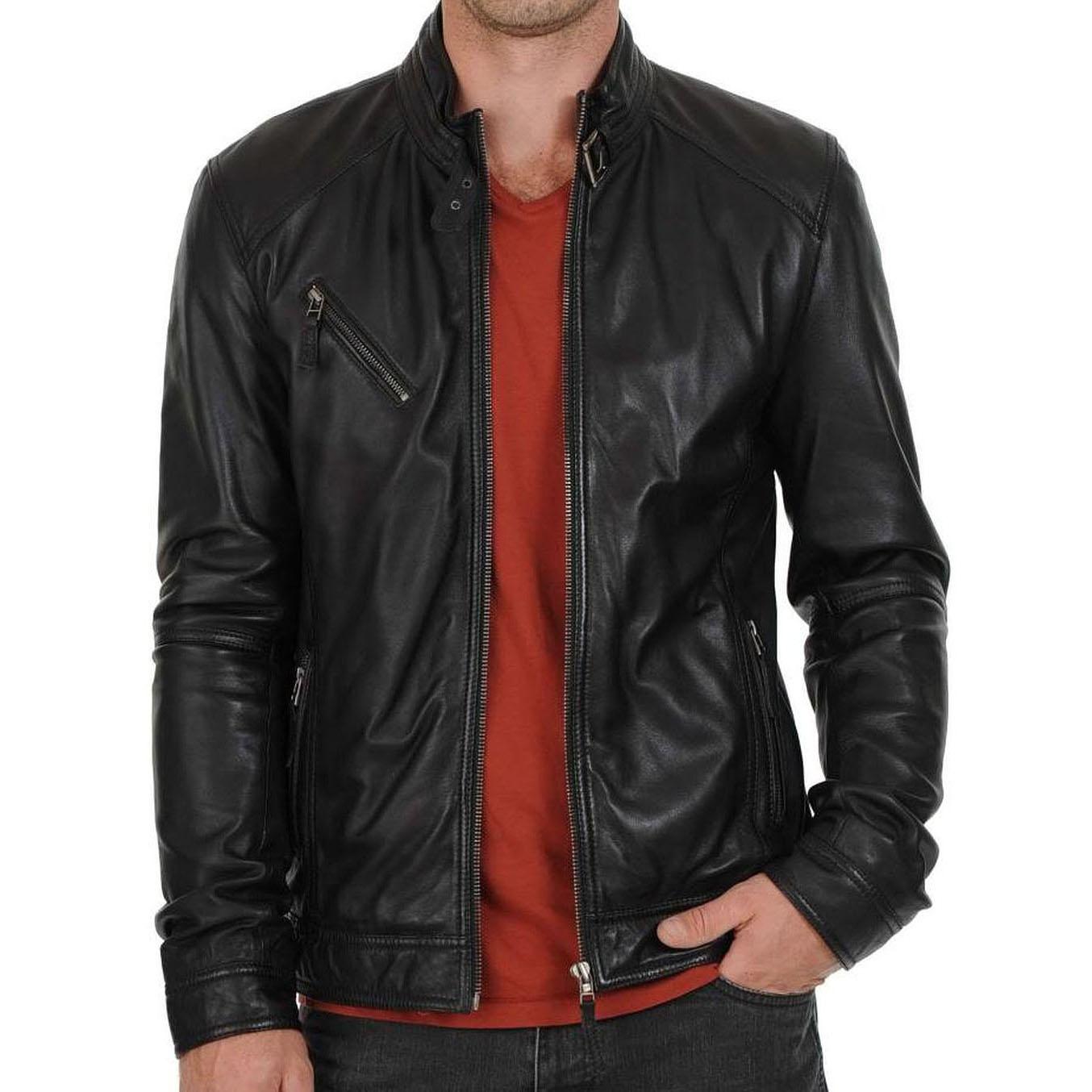 

SkinOutfit Men s Genuine Lambskin Black Leather Jacket Stylish Motorcycle Bomber Biker Outerwear MJ 199 XXXL чорний