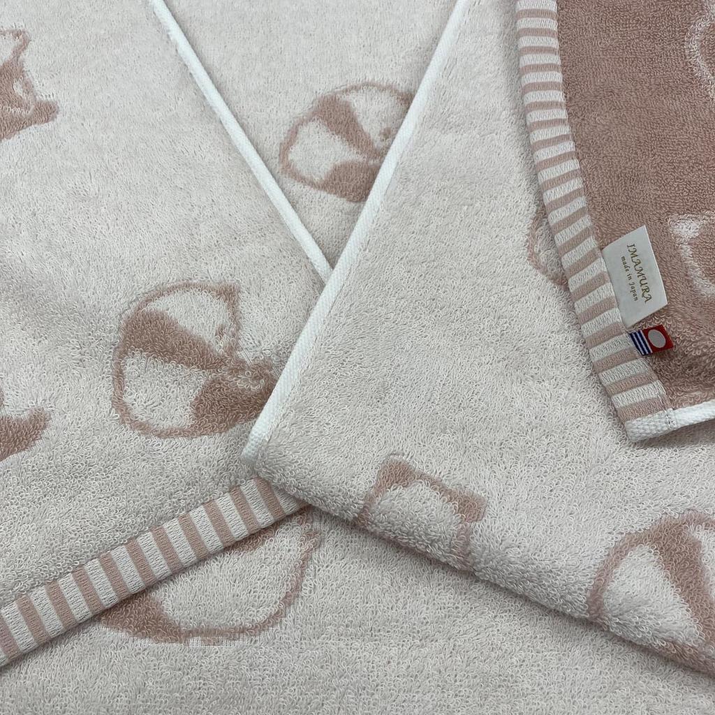 Imabari Face Panda Set of 2 One Made In Soft and Gentle On the Skin Towels, Print, (One Pink, Ivory, Approx. 34x80cm), Japan, Absorbent,