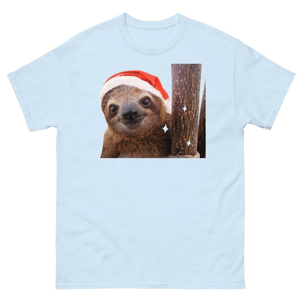 Smiling Christmas Sloth on a Tree Branch Men's Women's Sloth T-Shirt