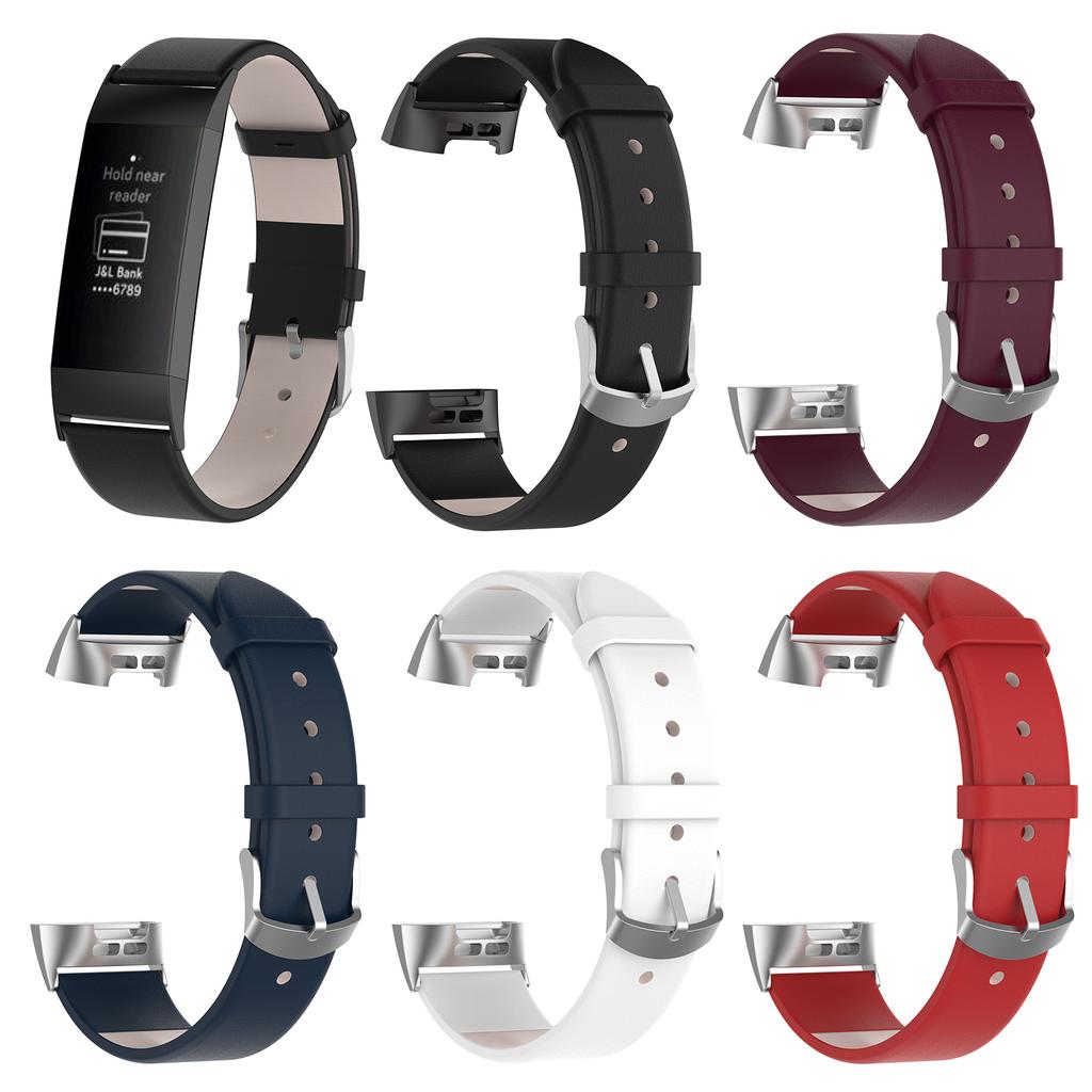 For Fitbit Charge 4/3 Genuine Leather Watch Band with Stainless Steel Buckle