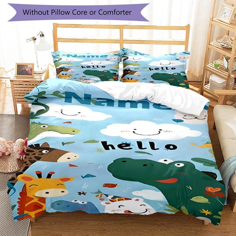 3pcs Custom Name Animals Bedding Set Duvet Cover Closure Includes 1 Duvet Cover & 2 Pillowcases, Soft and Comfortable for All Seasons.
