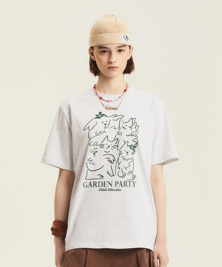 ODDSTUDIO Garden Party Drawing T-Shirt - White Melange